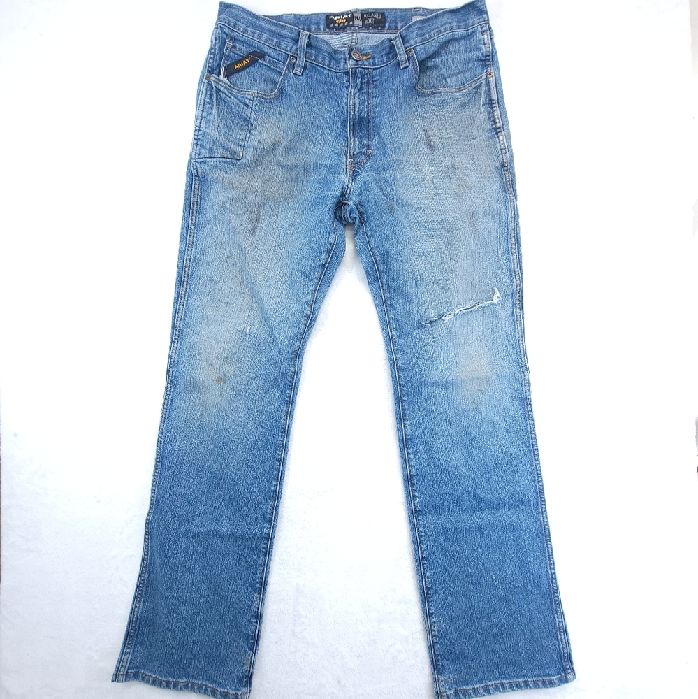 Ariat M4 Jeans Mens 34x36 (34x33.5) Blue Rebar Relaxed Boot Workwear